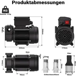 Wiltec, Fahrzeug Werkzeug, Heizöl- und Dieselpumpe 230V/750W/100l/min selbstansaugend Dieselöl Pumpe