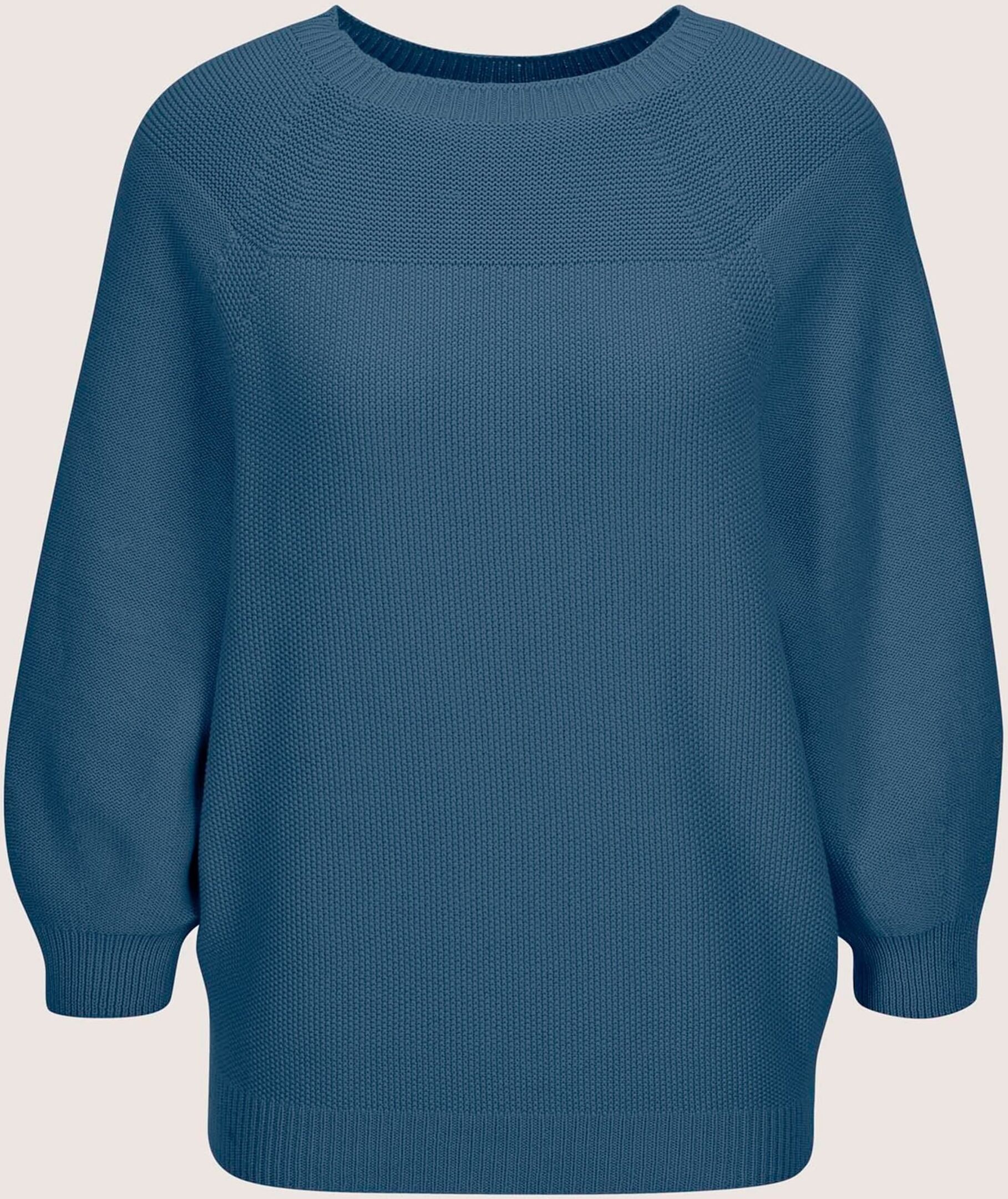 Longpullover MADELEINE "Strickpullover Zeitloser Baumwollpullover mit Perlfang-Muster", Damen, Gr. 48, blau (tintenblau), Obermaterial: 100% Baumwolle CO., Modern, Pullover Longpullover, weite Ärmel