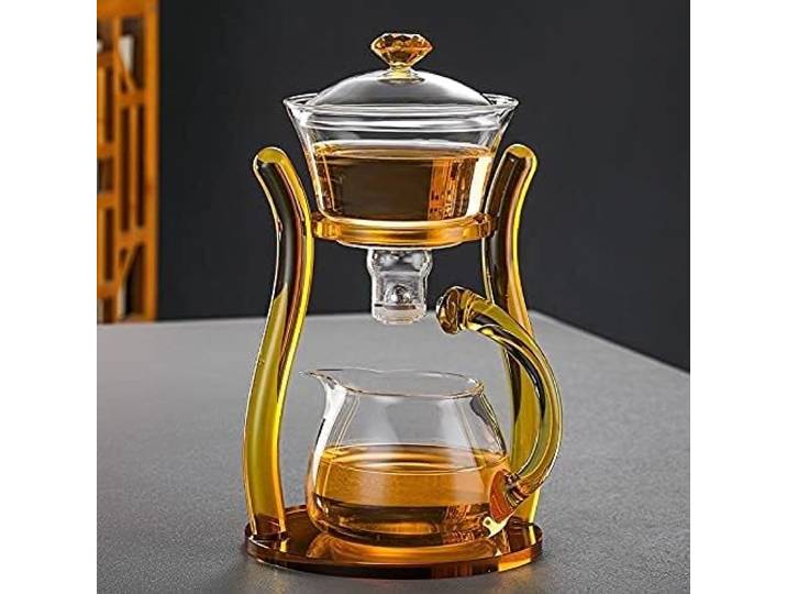Vastate Faule Kungfu Glas teekanne eingestellt resistent Glas Tee Set Kaffee Set magnetische wasserumleitung rotierende abdeckungsschüssel halbautomatisch Tee Maker (Farbe : Crystal, Größe : Set)