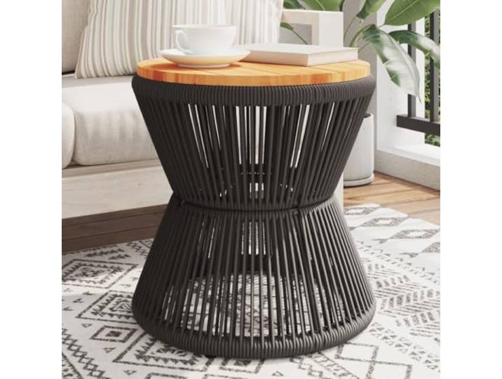 Couchtisch mit Drahtgestell Schwarz Ø 45x44 cm aus massivem Akazienholz Massives Akazienholz, schwarzes Stahlgestell, runde Form, vielseitig einsetzbar, pflegeleicht, modernes Design