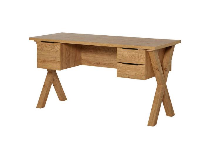 Livetastic Schreibtisch, Eichefarben, Holzwerkstoff, 2 Schublade(n) Schubladen, rechteckig, X-Form, 59x76x146 cm, Stauraum, Büromöbel, Schreibtische, Bürotische