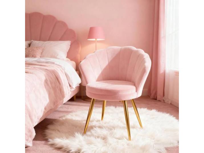 Fauteuil DHHOZAMZ Fauteille Coquillage Fauteuilet Salon Velours Fauteuil Rose Moderne Pieds en Métal Plaqué Or