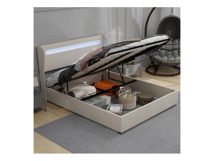 OYRREU Stauraumbett Stauraumbett LED Headboard High Profile Storage Base Gas Lift