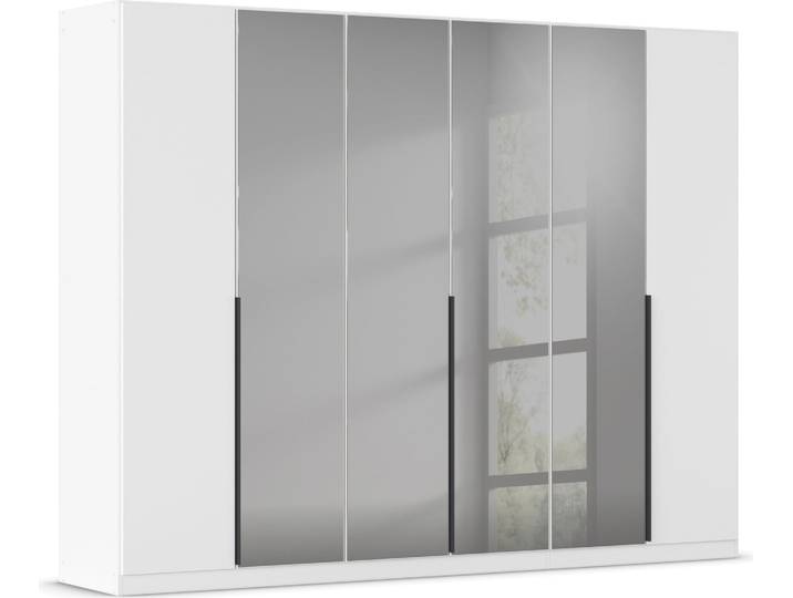 Drehtürenschrank, Holzwerkstoff, Alpinweiß, 271×210×54 cm, Mit Grauspiegel, Landhaus/Modern, Rauch
