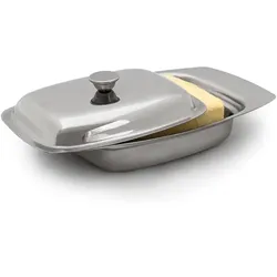 Relaxdays Butterdose Edelstahl mit Griff Silber