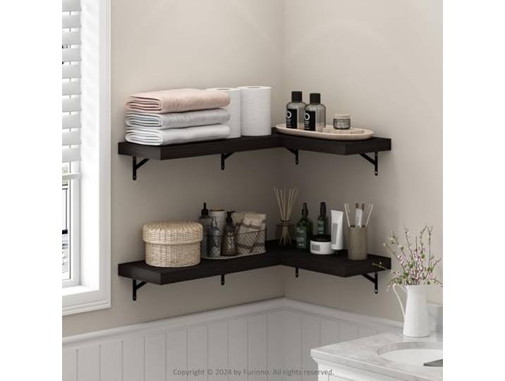 Furinno Tanna Schwebende Wandregale Set mit 4 Stück, 55,88 cm Badezimmer-Wandregal, Wandmontiertes Regal, für Badezimmer-Organizer und Aufbewahrung, Wohnzimmer, Tabak-Eiche