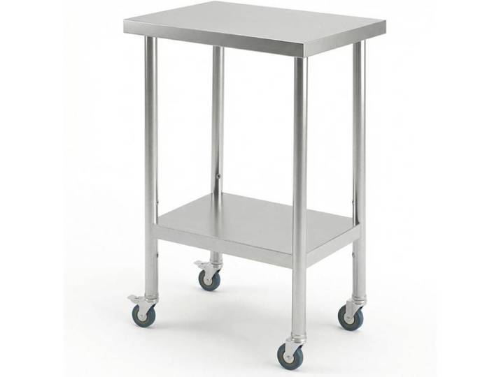 Table préparation inox 61×30 cm pare‑éclaboussures étagère 4 roulettes 360°