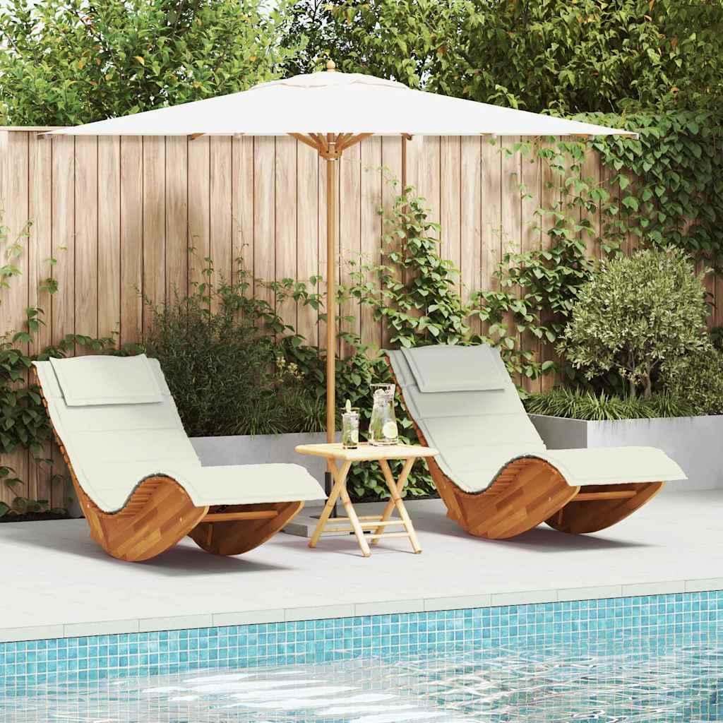 Loungestuhl aus Teakholz - Gartenstuhl - Balkonstuhl - Liegestuhl - Massives Teakholz - Wetterbeständige Kissen in Creme-Farbe