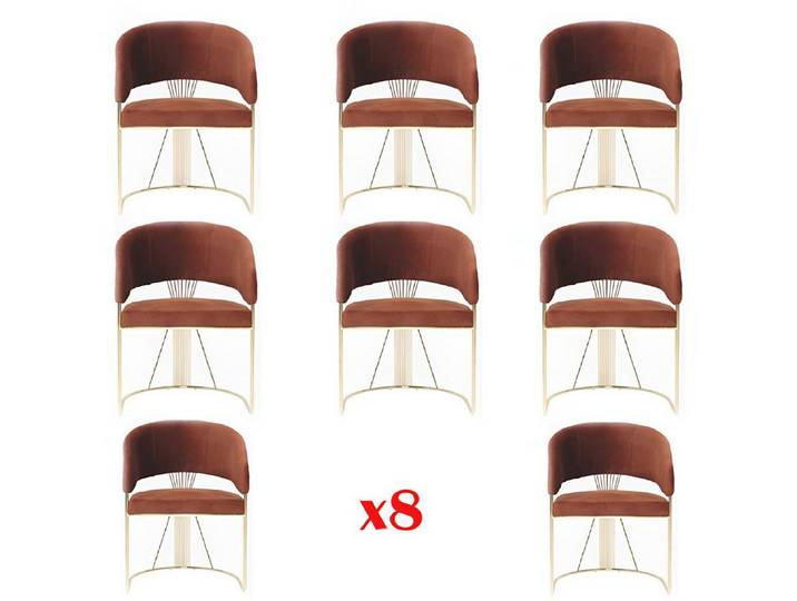 JVmoebel Loungesessel Elegantes Esszimmer Set aus braunem Stoff mit goldenen Edelstahlfüßen (Set, 8-St., Esszimmer Set: 8x Polsterstuhl und Textil Sessel für Gruppen), Made in Europa