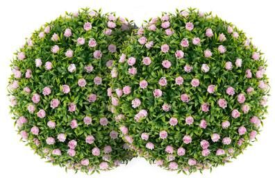 Costway 2 PCS Artificial Plant Topiary Balls 17.5 Inch Faux Decorative Balls with Pink Flowers