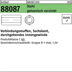 Verbindungsmuffe 6-kant ART 88087 M30 x 90 SW 46 gal Zn S