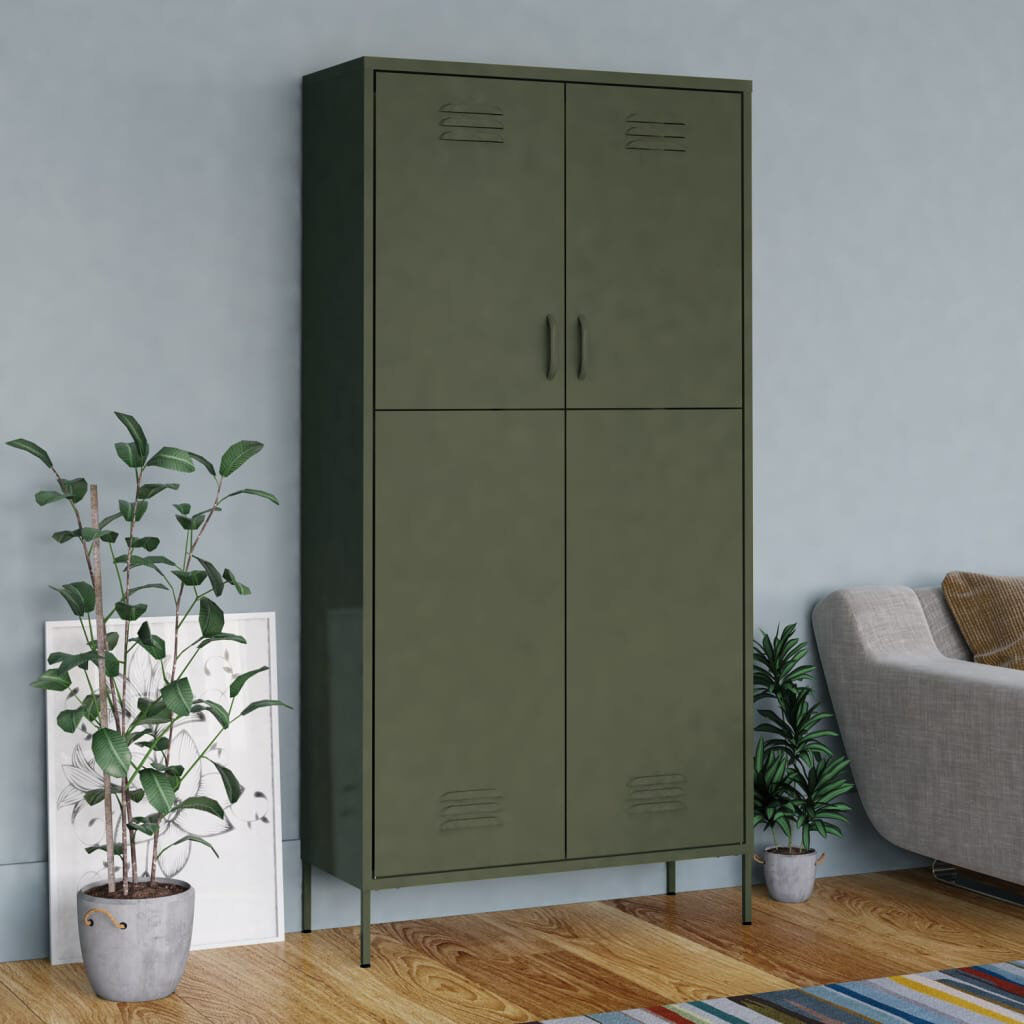 Rio Branwell 2 Door Steel Wardrobe Olive Green 180cm H X 90cm W X 50cm D