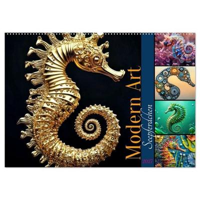 Seepferdchen - Modern Art (Wandkalender 2027 DIN A2 quer), CALVENDO Monatskalender