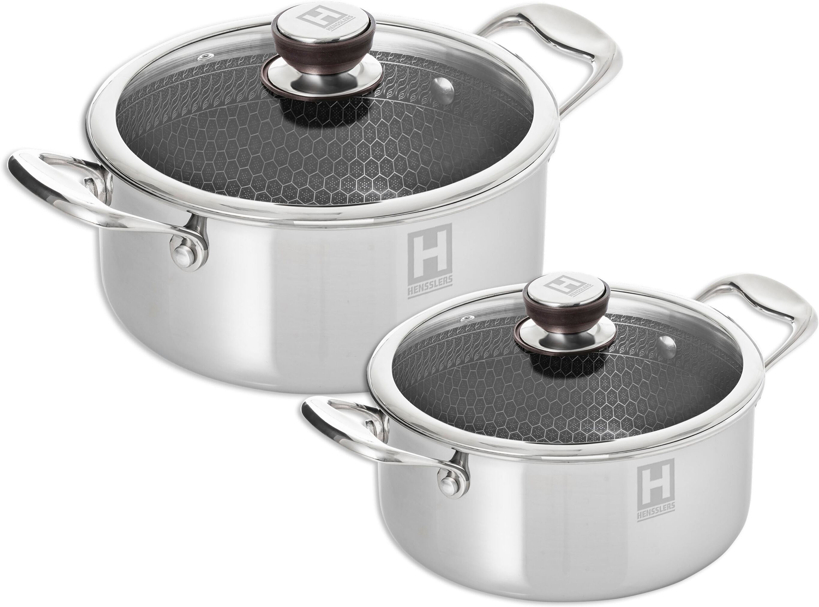 Topf-Set HENSSLERS, silber, Töpfe, Topf-Set, 3-Schicht Material mit Wabenstruktur, Induktion, 2,8L und 5,0L