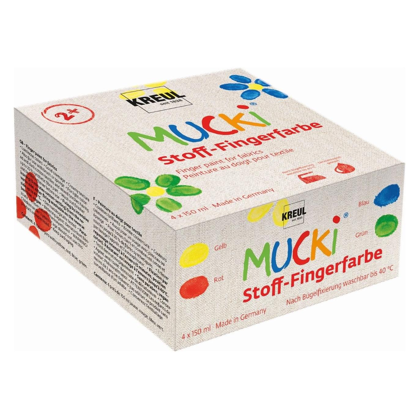 Kreul Mucki Fingerfarbe Textil 4er Set (600 ml) (28400)