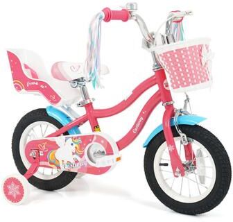 Costway 12/14/16/18 Inch Girls Bike for 3-8 Years Old Kids Bike with Doll Seat-12 inches