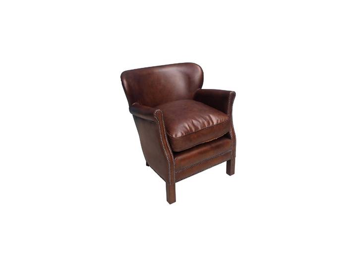 Fauteuil en cuir de vache marron, 1 place, rembourrage plume, ave
