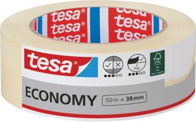 tesa Malerband Economy, 50 m × 38 mm, chamois – glatte Flächen, leicht ablösbar, rückstandsfrei