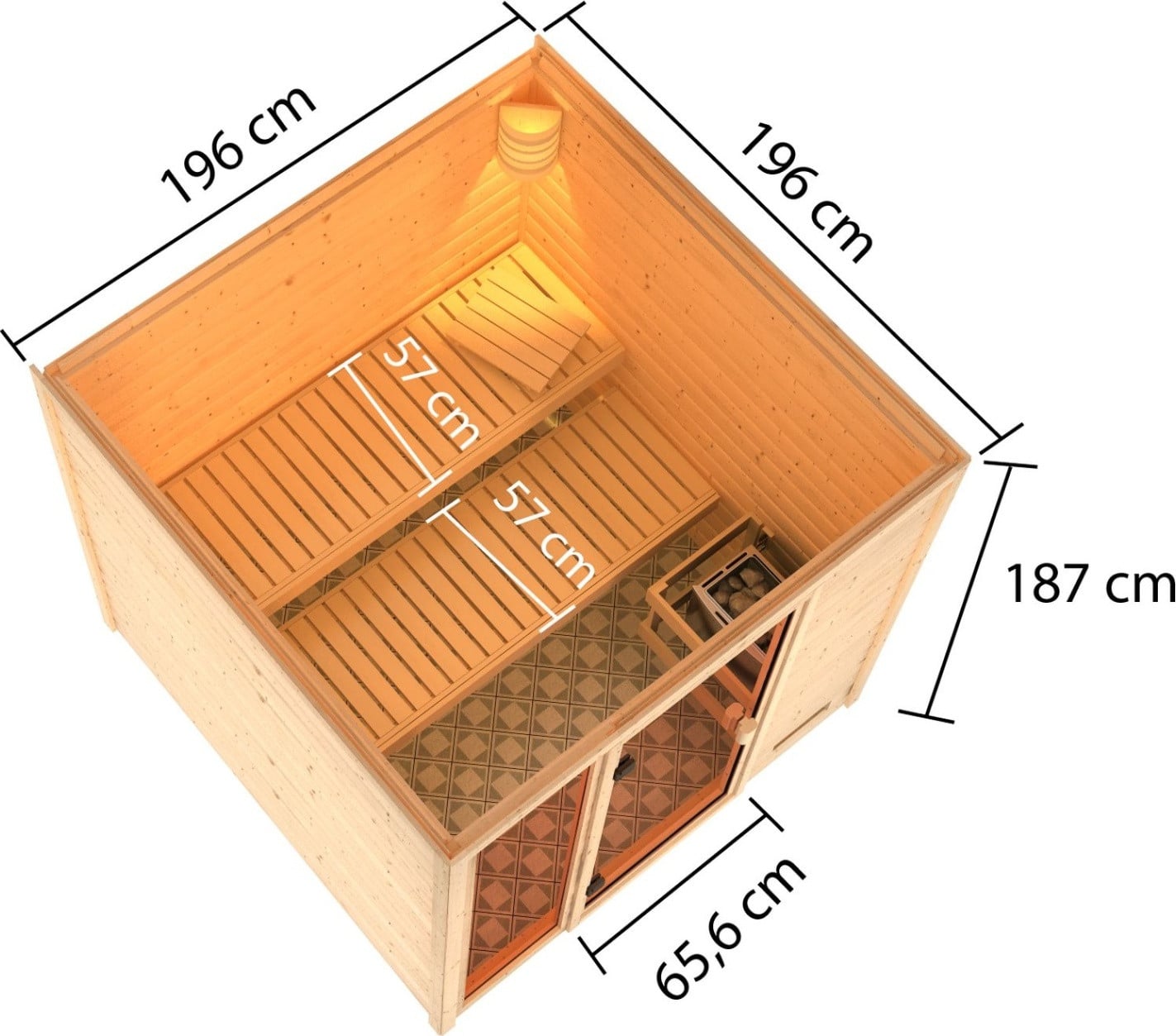 Karibu Holztechnik Woodfeeling Sauna Jutta met voorinloop, bronskleurige glazen deur, zonder accessoires