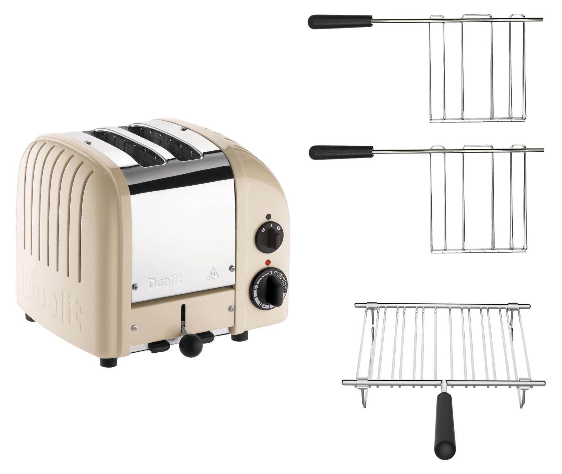 Dualit Toaster Paket 3, 2er Toaster mit Brötchenaufsatz und zwei Sandwichzangen Creme