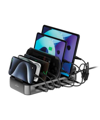 4Smarts Tischladestation 100W USB-A, USB-C, Lightning, Micro-USB Quick Charge, USB PD Schwarz, Grau Innenbereich USB Power