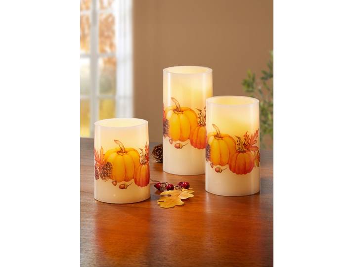 LED-Echtwachskerzen, 3er-Set, mit Flackereffekt, Creme-Orange