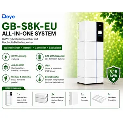 Deye  ALL-IN-ONE  System  8kW  Wechselrichter  Hochvolt  mit  8,18  kWh  Speicher  Grundplatte  Controller
