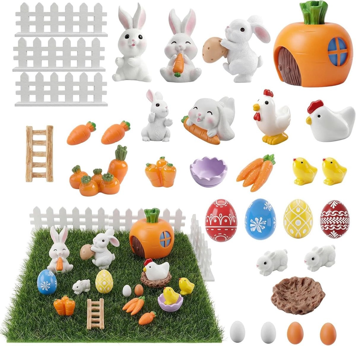 32 Stuks Miniatuur Houten Konijn Figuren voor Pasdecoratie en DIY Projecten