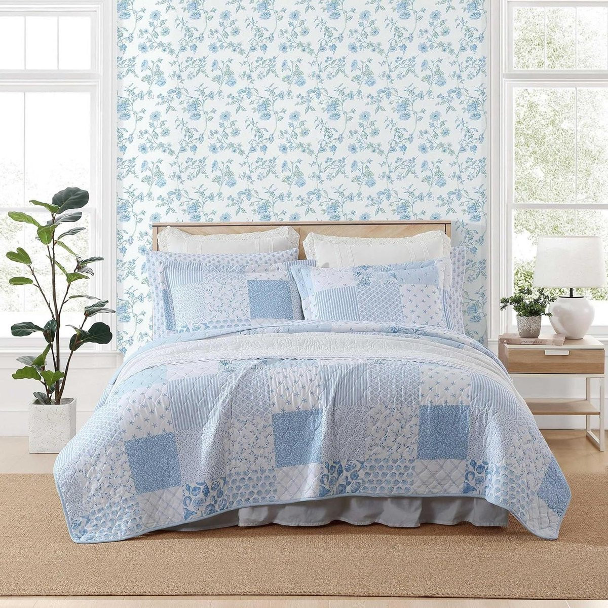 Dekbedset Patchwork Blauw - 100% Katoen - Quilt set beddengoed