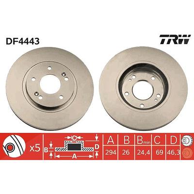 Trw Bremsscheibe Vorderachse Belüftet [Hersteller-Nr. DF4443] für Hyundai