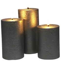 WellHome - 3er-Set silberne LED-Kerzen mit rustikaler Oberfläche