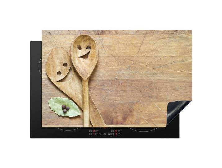 HERDABDECKPLATTE Holz - Löffel - Braun - Smiley Abdeckung Ceranfeld 81.2x52 cm