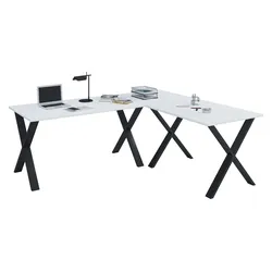 VCM Eck-Schreibtisch "Lona" 190x160x50 X-Füße Weiß/Schwarz