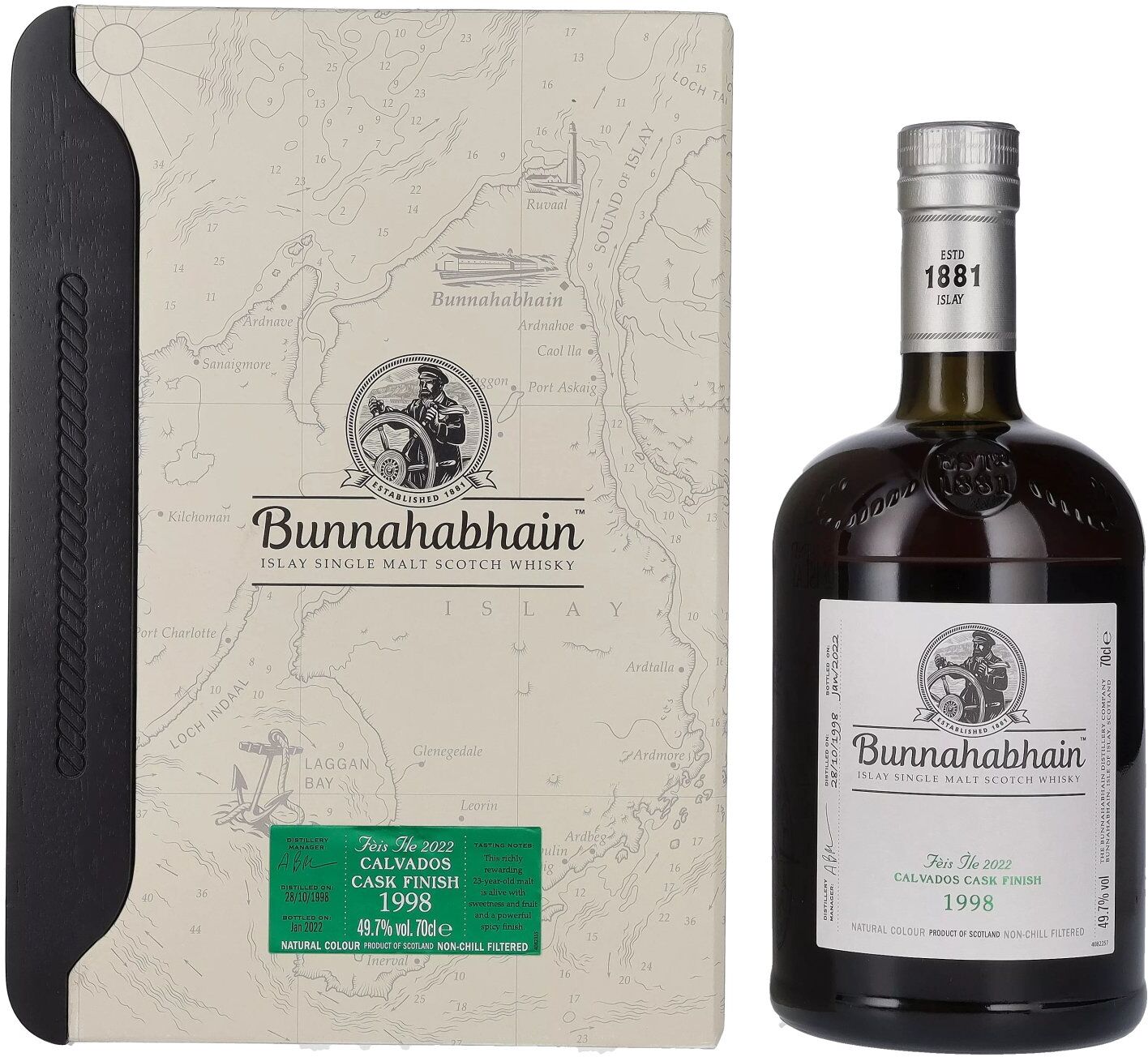 Bunnahabhain Fèis Ìle CALVADOS CASK FINISH 1998 49,7% Vol. 0,7l in Geschenkbox