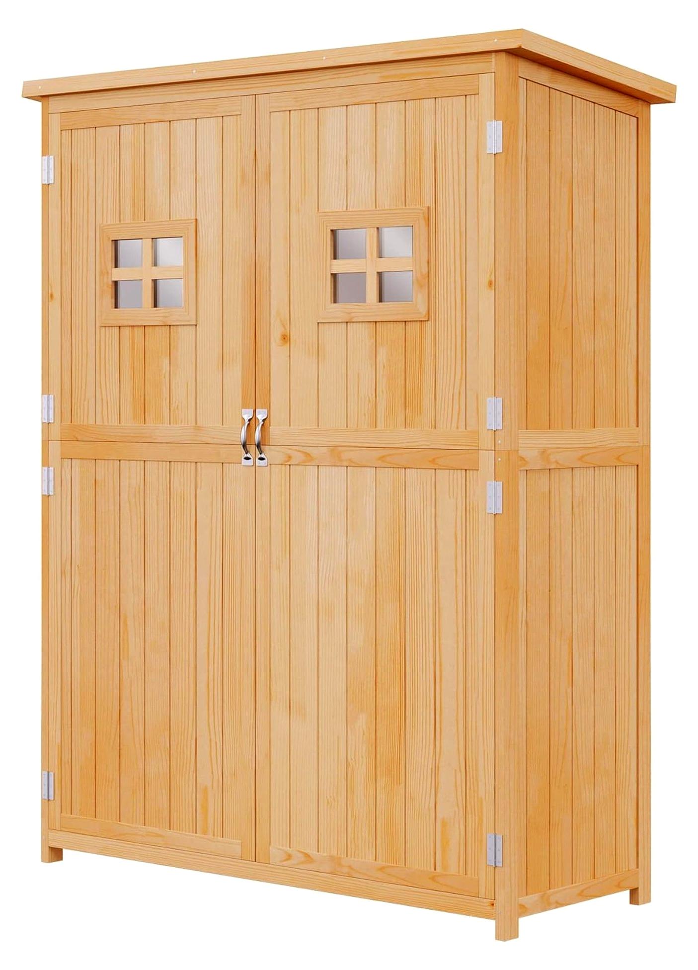 Gartenschrank Holz Geräteschuppen Gerätehaus Pultdach Garten Natur 127,5x50x164cm