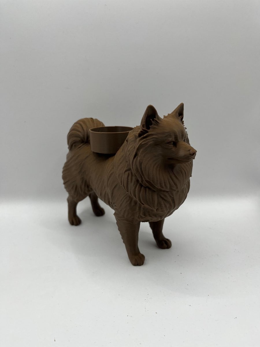 Hunoba Creative Keeshond waxinelichthouder met warm LED-licht, Bruin