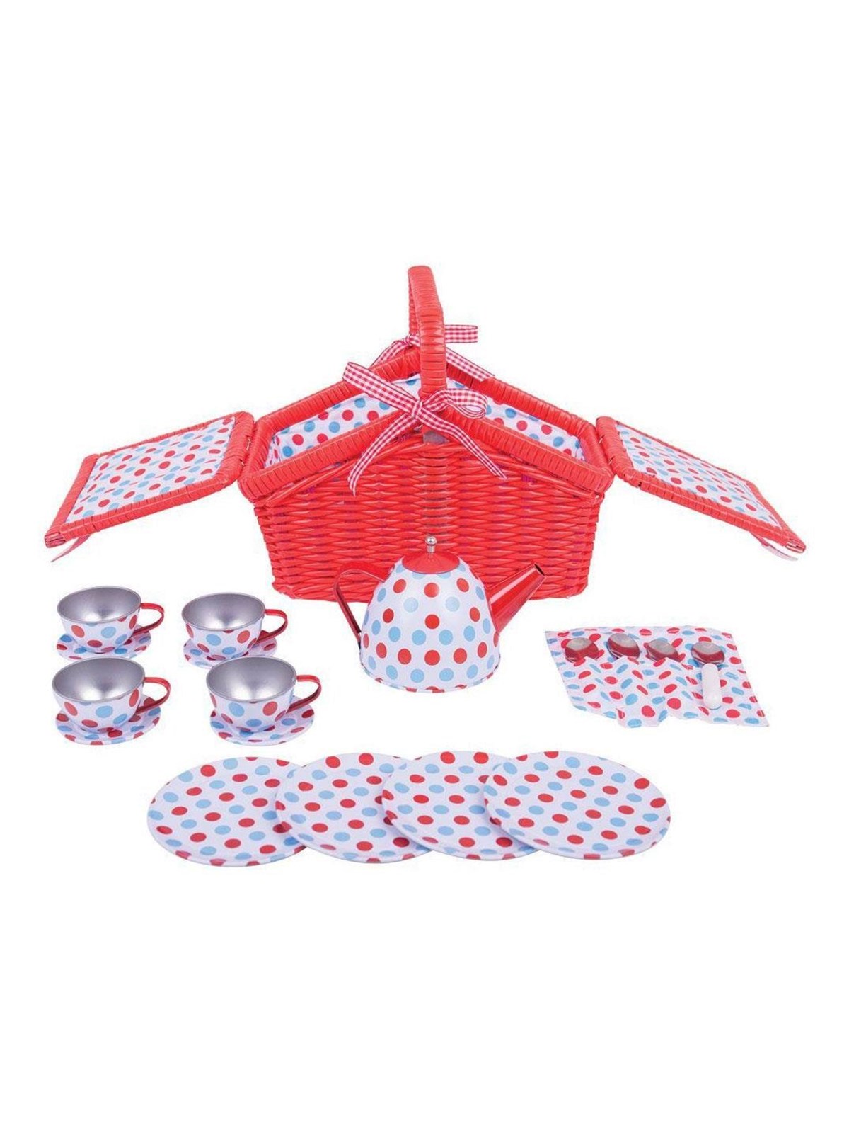 Bigjigs Tea Set in Red Storage Basket