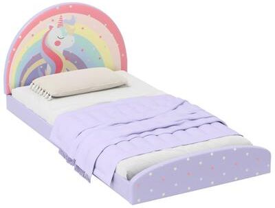 Costway Twin Floor Bed Frame Upholstered Twin Size Kids Floor Bed with 210D Oxford Cloth Floor Mat-Purple