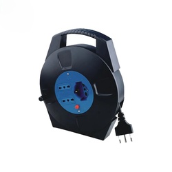 Alcapower Kabeltrommel 8m Verlängerung, 1 Schuko-Bipasso-Dose, 2 10/16A-Dosen, 16A-Stecker, bis zu 2200W Spitzenleistung