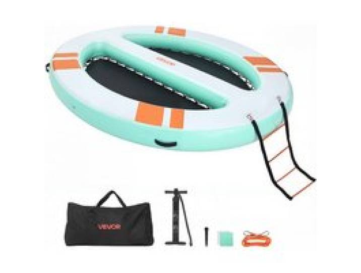 VEVOR Aufblasbares Schwimmdock, 3,05x2,44 m, Schwimmplattform mit Rutschfester Oberfläche, Tragetasche & Abnehmbarer Leiter, Schwimmende Insel, Wasserplattform für Pool, Strand & Meer, Oval