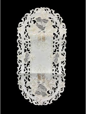 Jiallo Christmas Candle Beige Lace Embroidered Cutwork Rectangular Table Runner, 13 by 27 inch