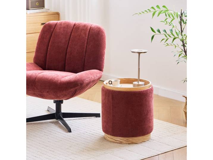 Pouf avec rangement en tissu terracotta