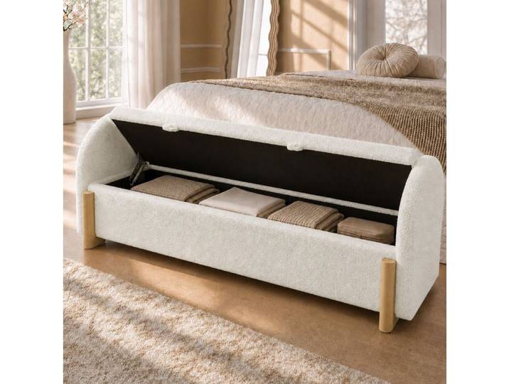 VUENOR Banc de lit coffre 186 x 47 x 61 cm blanc – rangement hydraulique avec fermeture douce