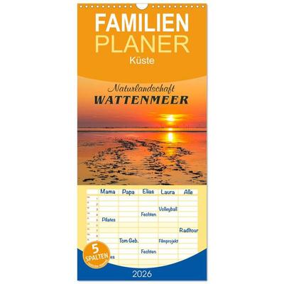 Familienplaner 2026 - Naturlandschaft WATTENMEER mit 5 Spalten (Wandkalender, 21 x 45 cm) CALVENDO