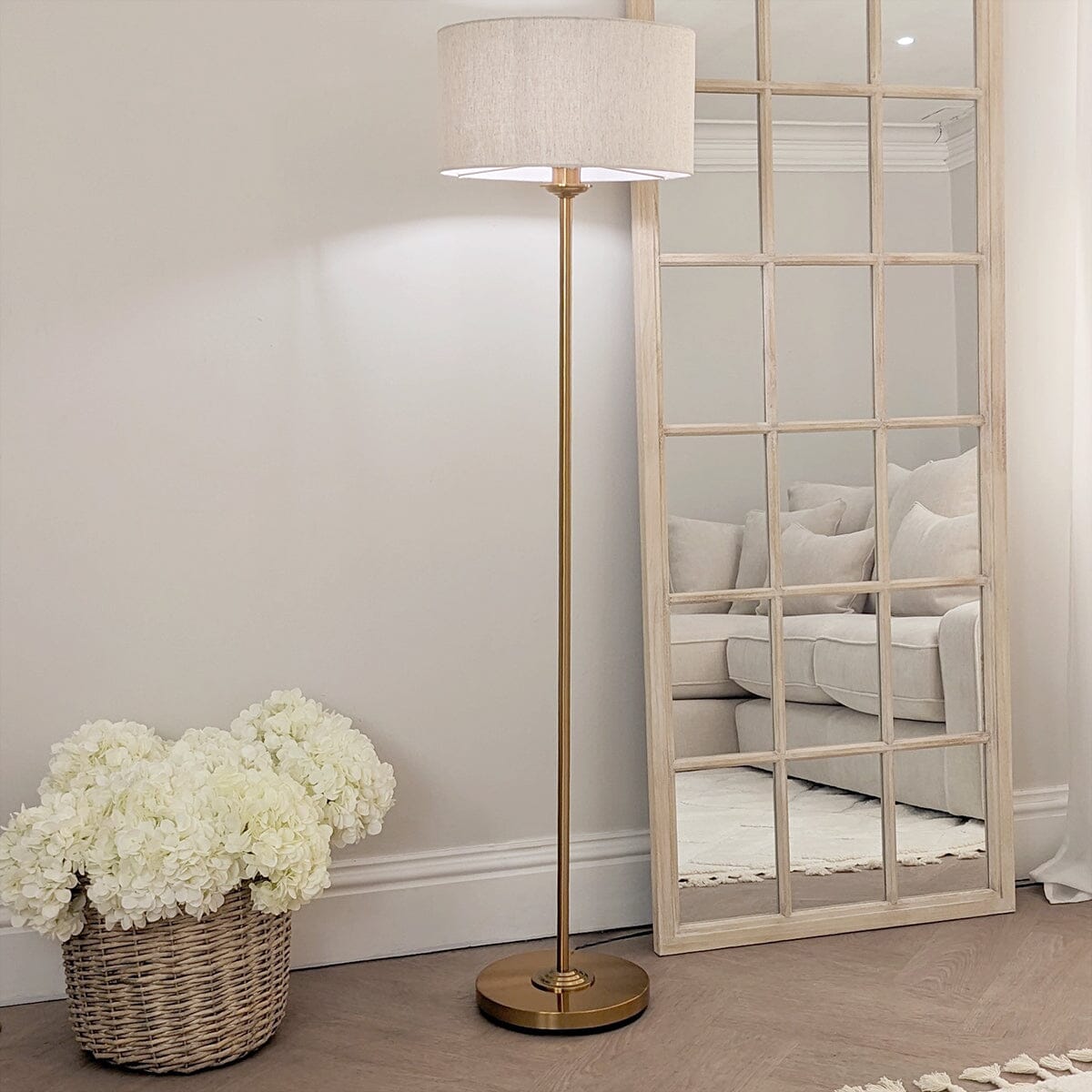Juniper Brass Floor Lamp with Neutral Shade