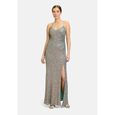 Abendkleid VERA MONT "Damen figurbetont", Damen, Gr. 38, Normalgrößen, blau (blau gemustert), Obermaterial: 95% Polyester, 5% Elasthan. Futter: 100% Polyester, figurbetont lang, V-Ausschnitt, Kleider Abendkleid, Material