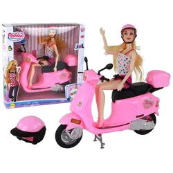 Set bestehend aus einer Puppe auf einem rosa Roller mit beweglichen Elementen