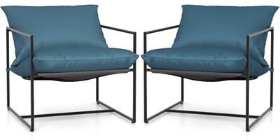 Costway 2 Pieces Sling Accent Chair Leisure Chair with Weatherproof Seat Fabric Indoor Outdoor-Navy