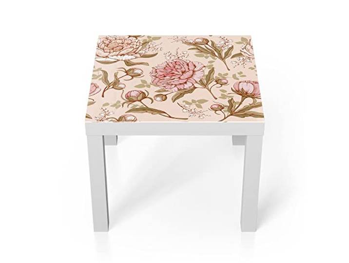 DEQORI Glastisch weiß klein 55x55 cm Motiv Prächtige Pfingstrosen ausgefallener Beistelltisch aus Glas Hochglanz Couchtisch fürs Wohnzimmer moderner Couch Tisch mit Design