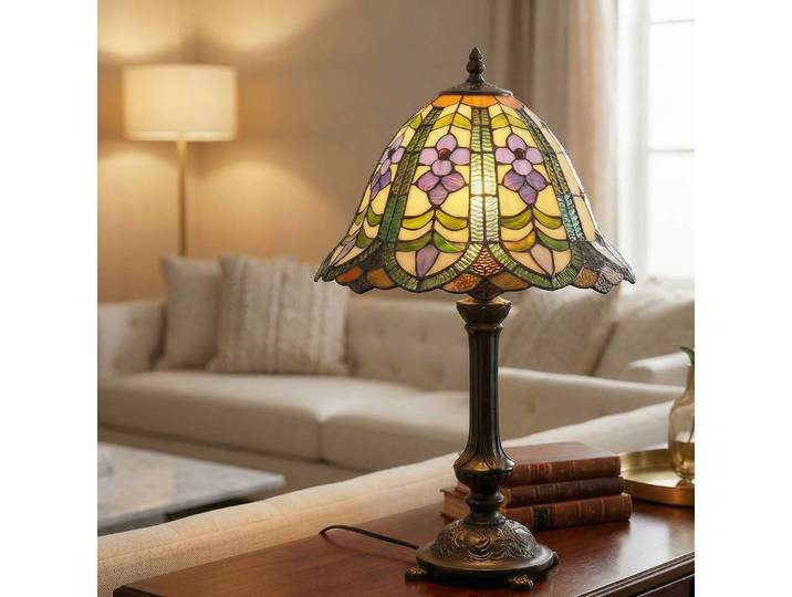 Clayre&Eef Tiffany Tischlampe ELEANOR, Multicolour, für Wohn- / Esszimmer, Glas, Tiffany, Tischlampe